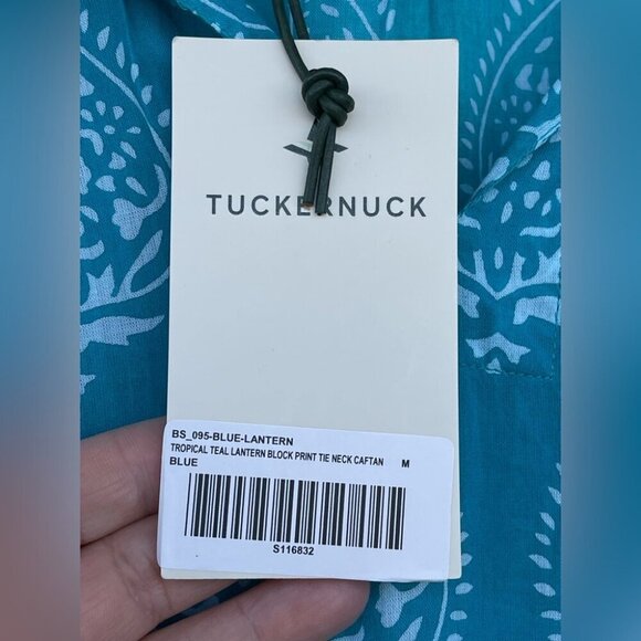 TUCKERNUCK Tropical Teal Lantern Block Print Tie Neck Coverup Dress Size Medium - Picture 10 of 14